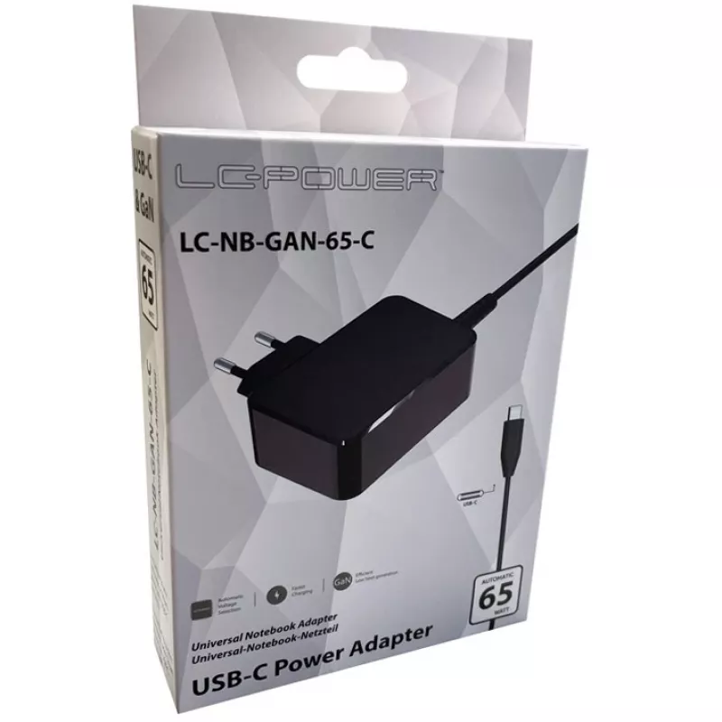 Mobiele apparaatoplader LC-Power LC-NB-GAN-65-C laptop zwart AC binnen
