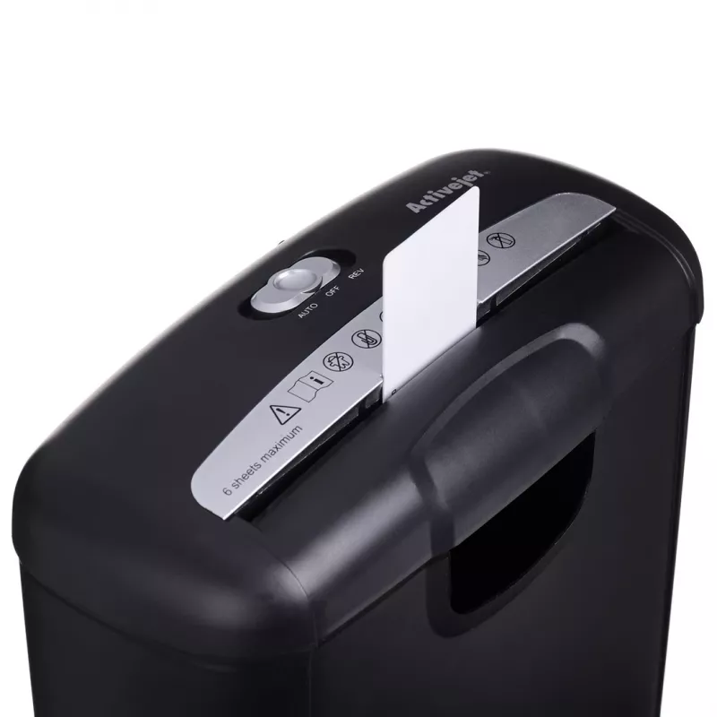 Activejet ASH-0601S papierversnipperaar, P-2, 10 l, 6 mm stroken, 6 vel, zwart.