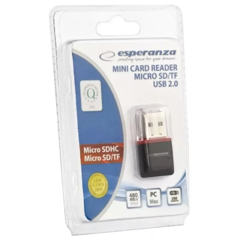 Esperanza EA134K kaartlezer zwart, zilver, transparant USB 2.0
