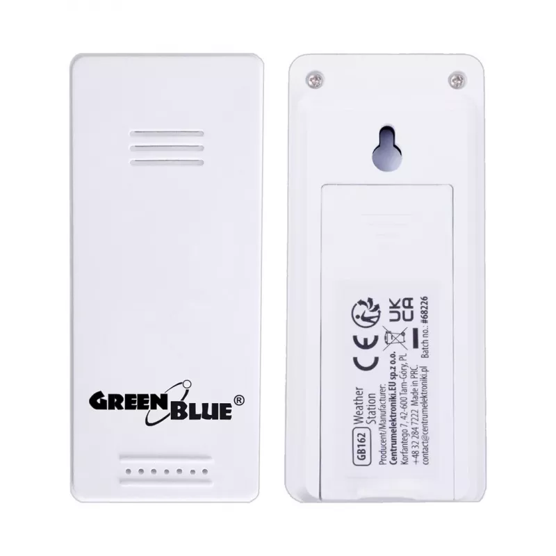 GreenBlue draadloos weerstation, IN/OUT temperatuur, klok, °C/°F selecteerbaar, bereik tot 60 m, GB162