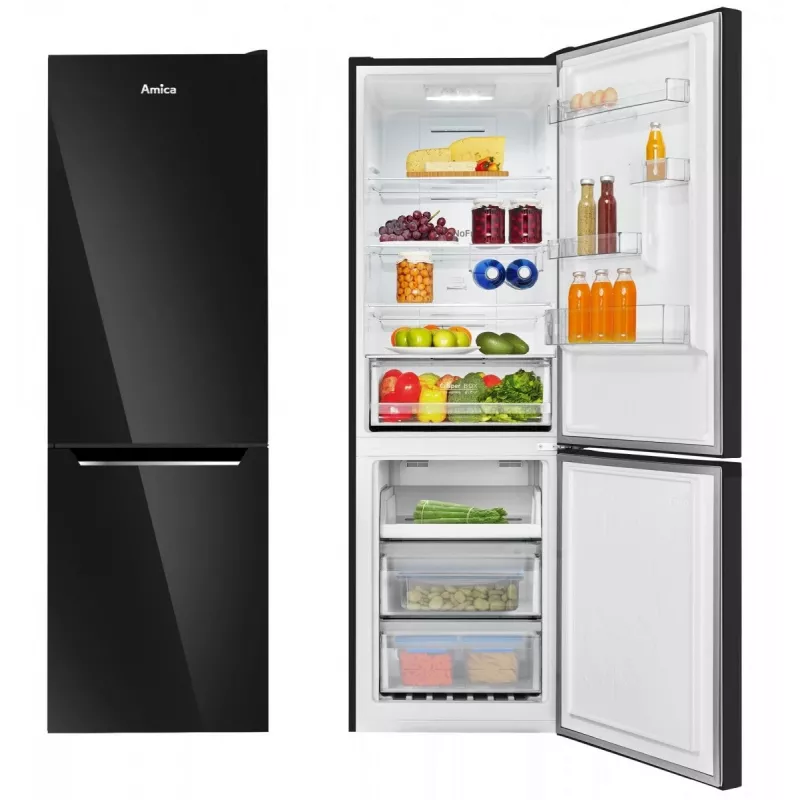 Amica FK3506D.2F(E) koel-vriescombinatie, vriezer onderin, 226 l koelkast + 96 l vriezer, Total No Frost, energieklasse E, zwart
