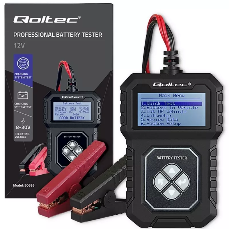 Qoltec Digitale batterijtester met LCD | Pools menu | 12V | AGM | GEL | STD | 30-220AH