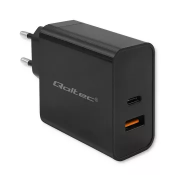 Qoltec 52380 Super Quick PD-oplader | 1xUSB-C | 1xUSB | 65W | 5-20V | 1,5-3,25A | zwart