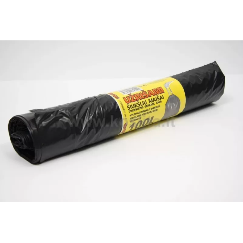 Vuilniszakken met trekband, 100 l / 10 stuks, 35 micrometer