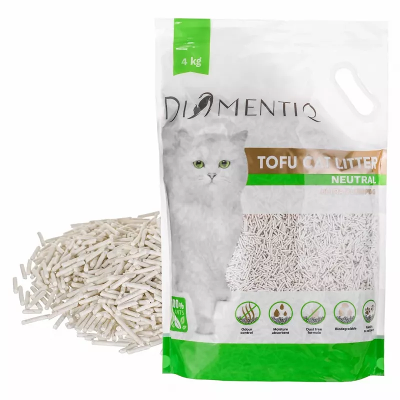 DIAMENTIQ Tofu Neutral Ultra klonterend – plantaardig strooisel – 4 kg