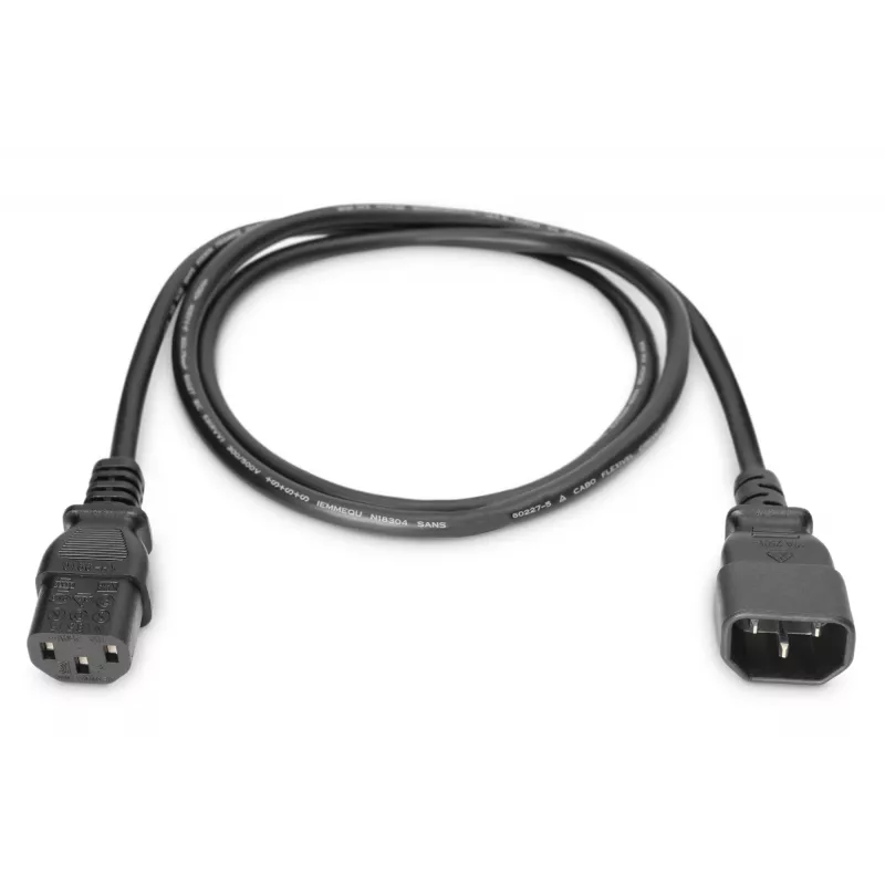 DIGITUS verlengsnoer voor netsnoer AK-440201-018-S IEC C14 / IEC C13 (M/V), 250 V/10 A, 1,8 m, zwart