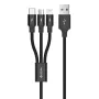 USB 3-in-1 oplaad-/datakabel Devia Kintone Series — Lightning, Micro-USB, USB-C, 1,2 m, zwart