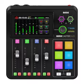 Studiocontroller RØDE Caster Duo zwart — 2 combo XLR/TRS, 2 TRS line-uitgangen, 48 kHz, 24-bit, touchscreen, Wi-Fi, Bluetooth