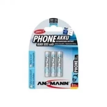 ANSMANN 5030142 NiMH-accu Micro AAA, telefoon DECT, 800mAh, 3-pack