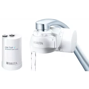 Kraanwaterfilter BRITA ON TAP V CU CE2 (1052067) — 4-traps, 600 L capaciteit, 3 modi, 5 adapters, wit