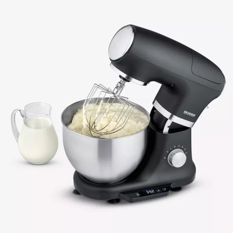 Keukenmachine Severin KM 3898 1000 W 5,5 L zwart geborsteld staal zilver