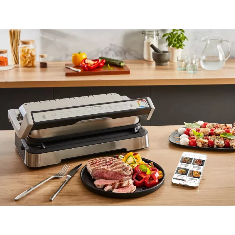Elektrische contactgrill Tefal OptiGrill+ XL roestvrij staal — grote capaciteit, automatische bereidingsprogramma's