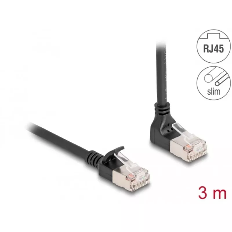 Netwerkkabel DeLOCK RJ45 Cat.6A S/FTP slank 90° 3 m zwart