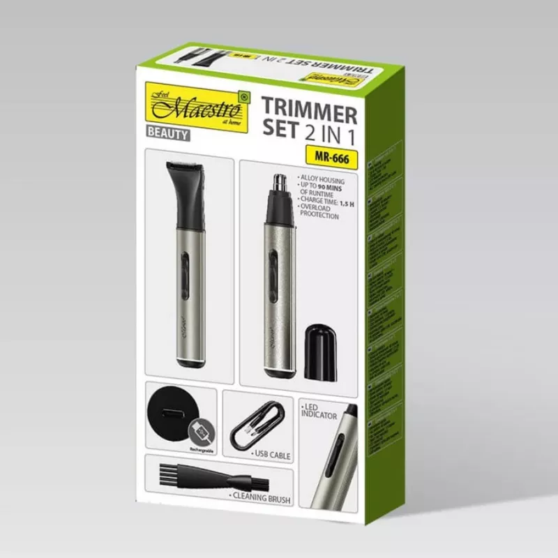 Trimmer-set 2-in-1 Maestro MR-666 USB — oplaadbare dubbele verzorgingsset