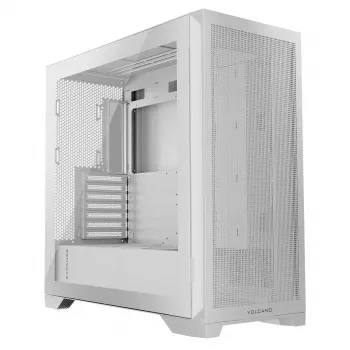 PC-behuizing MODECOM VOLCANO EXPANSE S MIDI Tower — wit, microATX, gehard glas, USB-C, ondersteunt GPU 430 mm