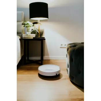 Robotstofzuiger BLAUPUNKT RVC201 — rond, wit, zakloze stofbak van 0,5 liter, 55 minuten looptijd