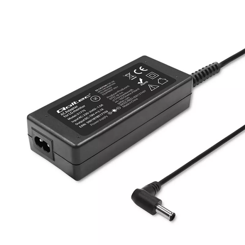 Qoltec 51775 netadapter voor LG-monitoren, 40 W, 19 V 2,1 A, 6,5x4,4 mm-stekker
