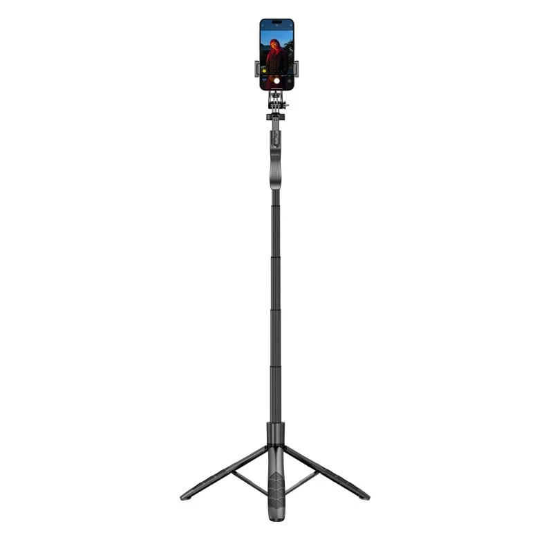 Statief-selfiestick Crong CRGSGU1BLK aluminium Bluetooth met opvouwbare poten en telefoonhouder