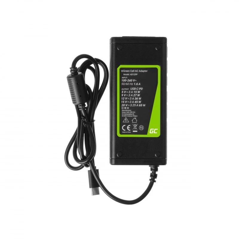 Green Cell AD134P USB-C-oplader AC-adapter 65W voor notebook tablet smartphone