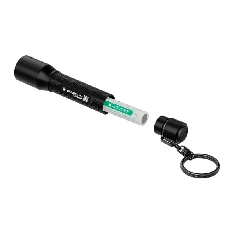 Ledlenser P3R zwarte zaklamp — oplaadbare compacte LED-sleutelhangerlamp
