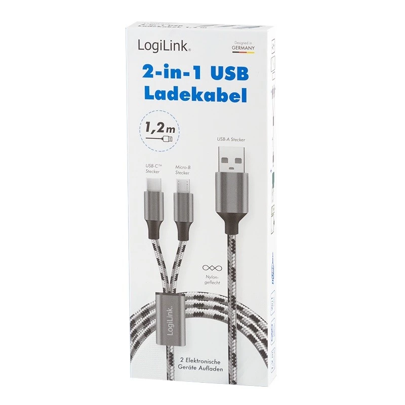 LogiLink CU0202 USB-kabel USB 2.0 1,2 m USB A USB C/Micro-USB A grijs