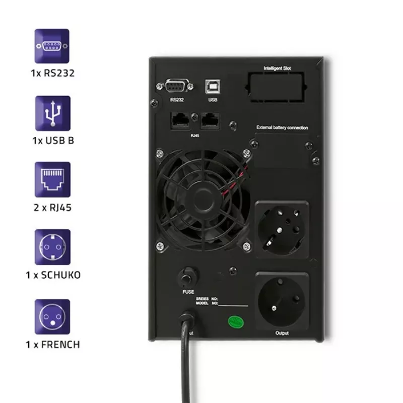 Qoltec 53042 UPS (uninterruptible power supply) dubbelconversie (online) 1 kVA 800 W 2 AC-uitgangen