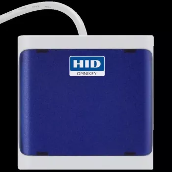 HID OMNIKEY 5022 CL (donkerblauw) - korte aansluiting van 13 cm - USB-A-standaardstekker - alleen contactloze (13,56 MHz) lezer - CCID-conform - optionele kaarthouder en montageaccessoires - MOQ 10