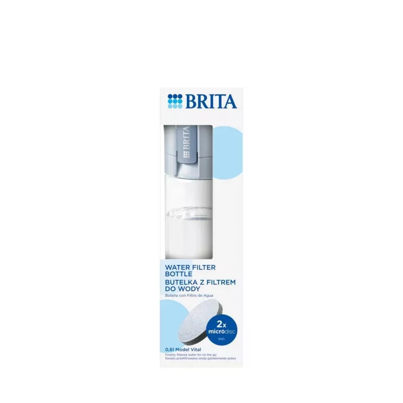 Filterfles BRITA Vital pastelblauw 600 ml met 2 MicroDisc-filters, BPA-vrij, vaatwasserbestendig