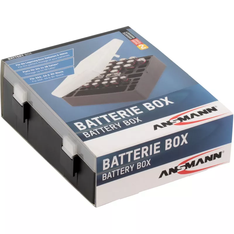 Ansmann Battery Box 48 Batterijbox voor 24x AA, 16x AAA en 4x 9V, Zwart/Transparant