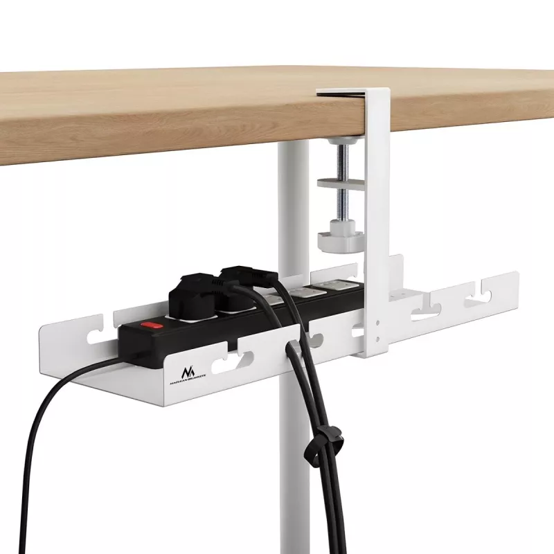 Kabelorganizer onder tafel MACLEAN MC-105 W – staal, wit, max. belasting 5 kg, geschikt voor tafeldikte 0,5–50 mm