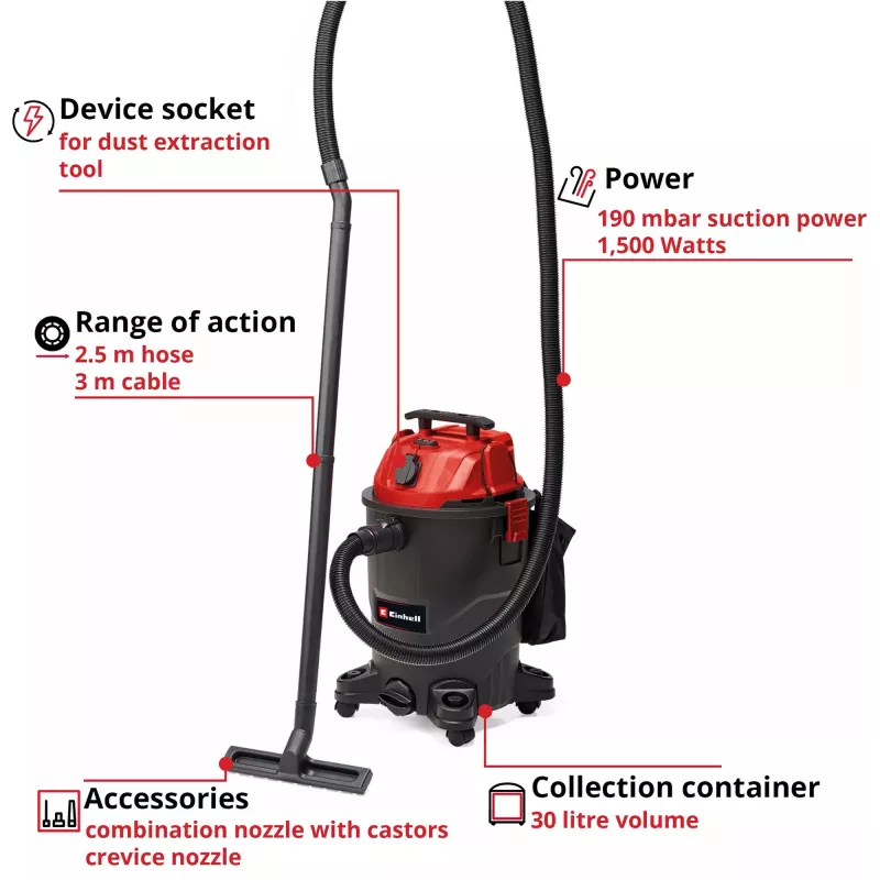 Einhell TC-VC 1930 A nat-/droogzuiger, rood/zwart