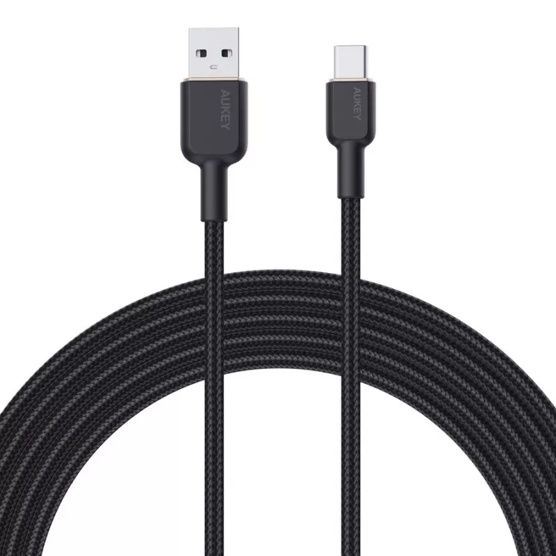 USB-A-naar-USB-C-kabel Aukey CB-NAC1, 1 m, gevlochten nylon, USB PD 60 W, USB 2.0