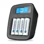 Batterijoplader everActive NC1000MV2 – Ni-MH 4-vaks USB-C oplader, 4 cellen, 5V, zwart, 110×99×38 mm