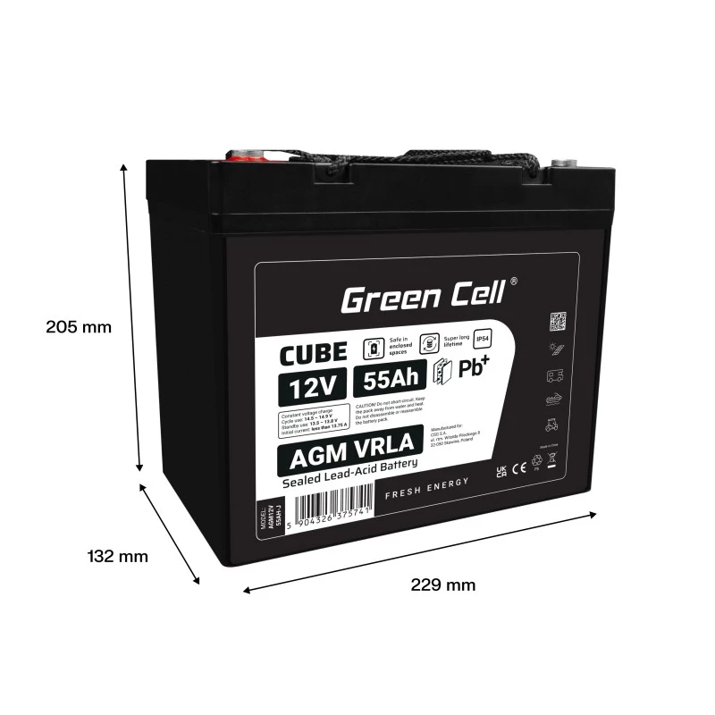 Batterij AGM VRLA 12V 55Ah IP54