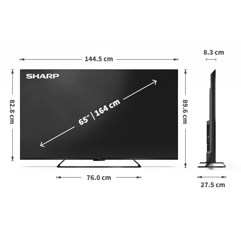 Sharp 65HR7265E 65" 4K UHD Smart LED-tv, Google TV, Wi-Fi, zwart
