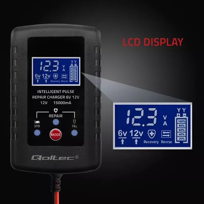 Acculader QOLTEC 52426 voor AGM-/GEL-/standaard-accu's 6V/12V 2A met LED-indicatie