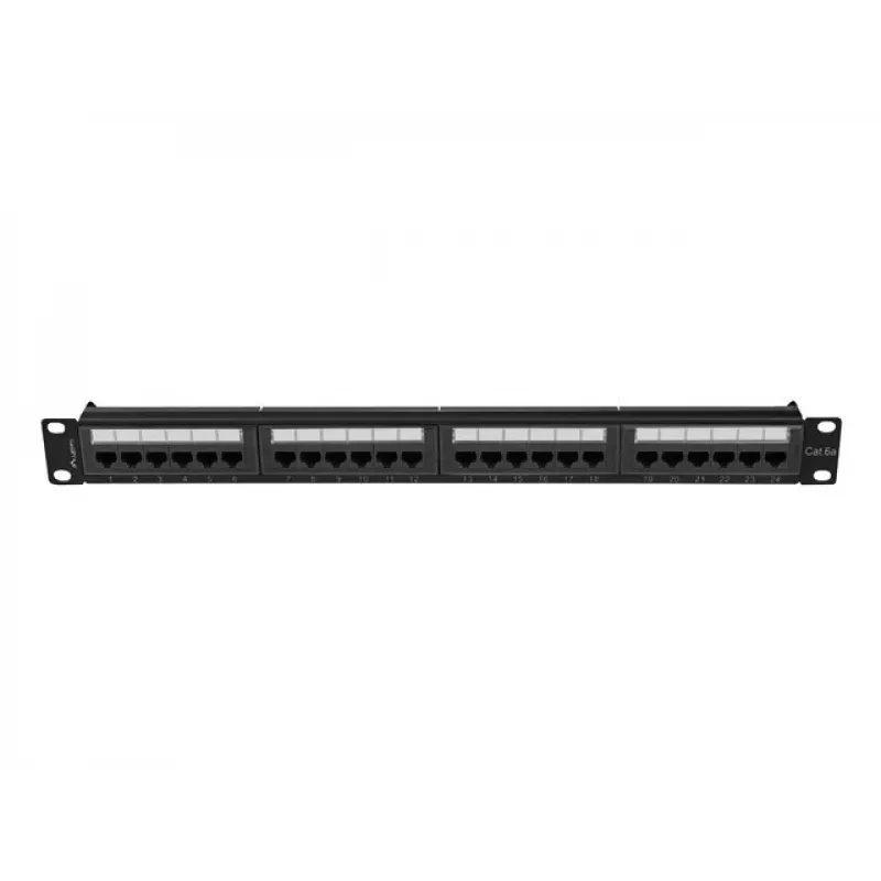 Patchpanel 1U LANBERG PPUA-1024-B, 24 poorten, Cat6a, U/UTP, 1U rack, diepte 102 mm, metaal, zwart
