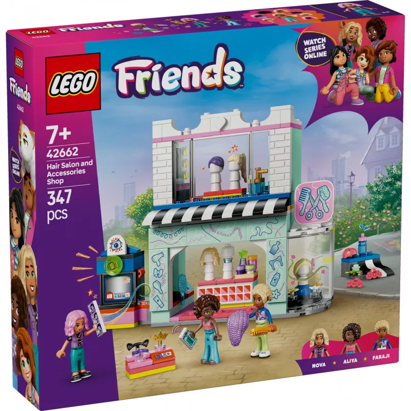 LEGO Friends speelset Kapsalon en decoratiewinkel 42662 – minipoppen, salonscène, accessoires