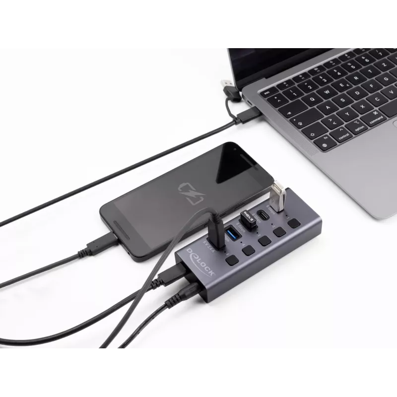 USB hub Delock 64248 5 Gbit/s 2 x Type-A 2 x Type-C 1 snellaadaansluiting
