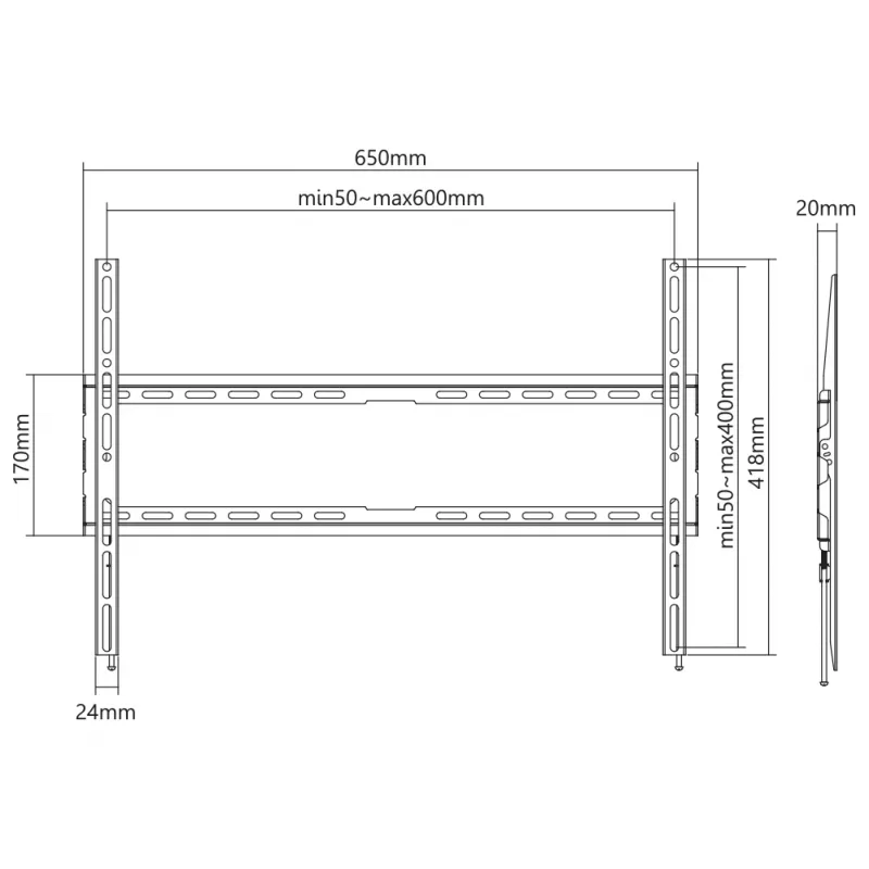 SBOX PLB-2264F-2 wandbeugel 37–80 cm, draagvermogen 45 kg, VESA 600x400