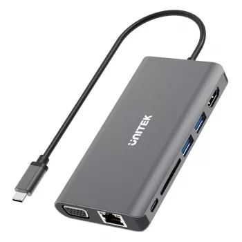 UNITEK uHUB O8+ bekabelde USB 3.2 Gen 1 Type-C hub, grijs, 100W Power Delivery