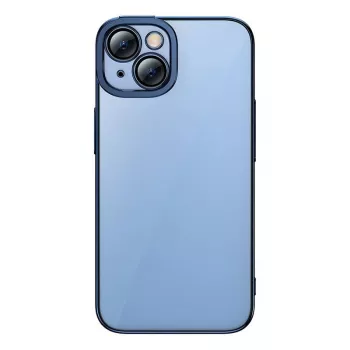 Beschermhoes en pantserglas-set Baseus voor iPhone 14 Plus – glitter transparant blauw