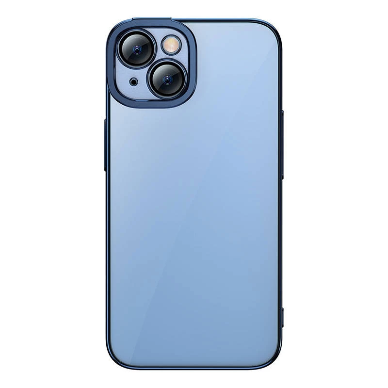 Beschermhoes en pantserglas-set Baseus voor iPhone 14 Plus – glitter transparant blauw