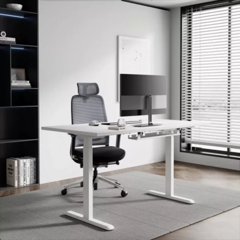 In hoogte verstelbaar bureau Up Up Bjorn wit, tafelblad L wit