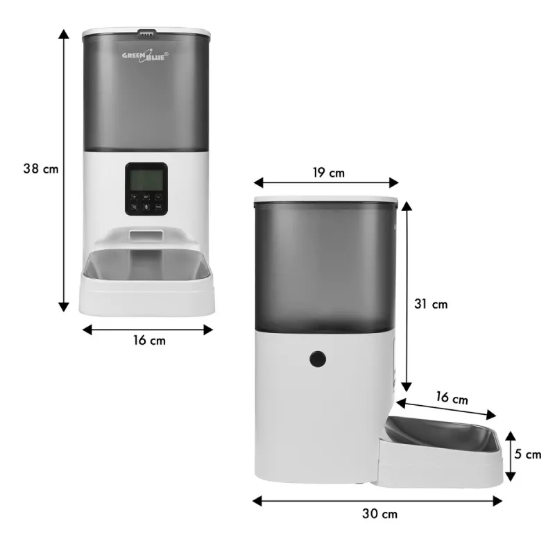 GreenBlue GB393 automatische voerautomaat voor huisdieren, 6 L, USB 5V/1A, wit