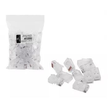 RJ45-stekker GEMBIRD PLUG3UP6/100, Cat5, rechte stekker, transparant, vergulde contacten, 100-pack