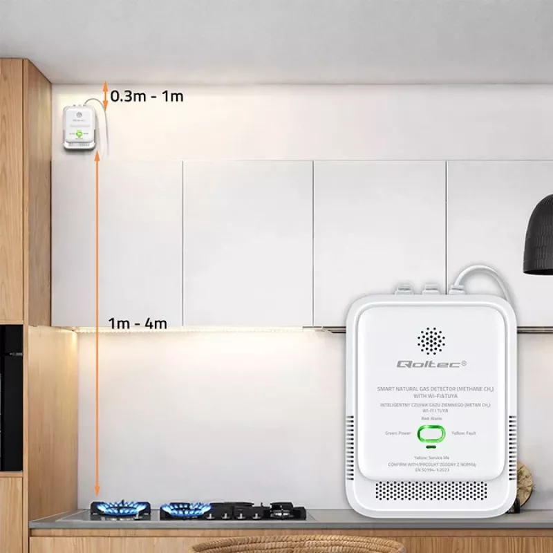 Gaslekdetector QOLTEC NG Tuya — aardgas (CH4)-detector, smart Tuya-compatibel