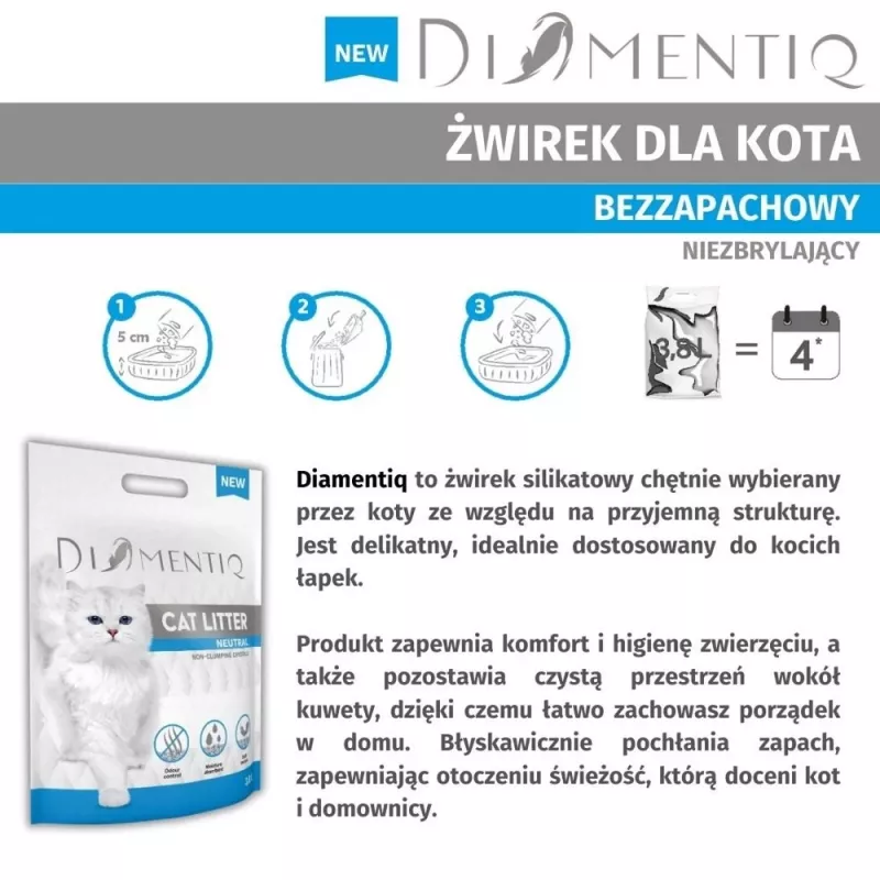 Kattengrit DIAMENTIQ Neutral klontvormend siliconengranulaat 30 l — ongeparfumeerd, 1–6 mm
