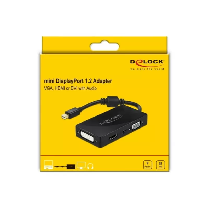 DeLOCK Mini DisplayPort 1.2 naar VGA HDMI DVI audio 4K passief zwart
