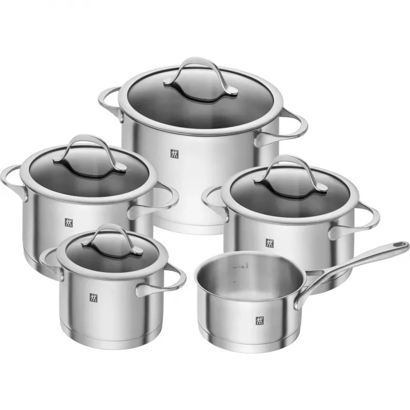 ZWILLING Essence 5-delige RVS kookgerei-set met glazen deksels
